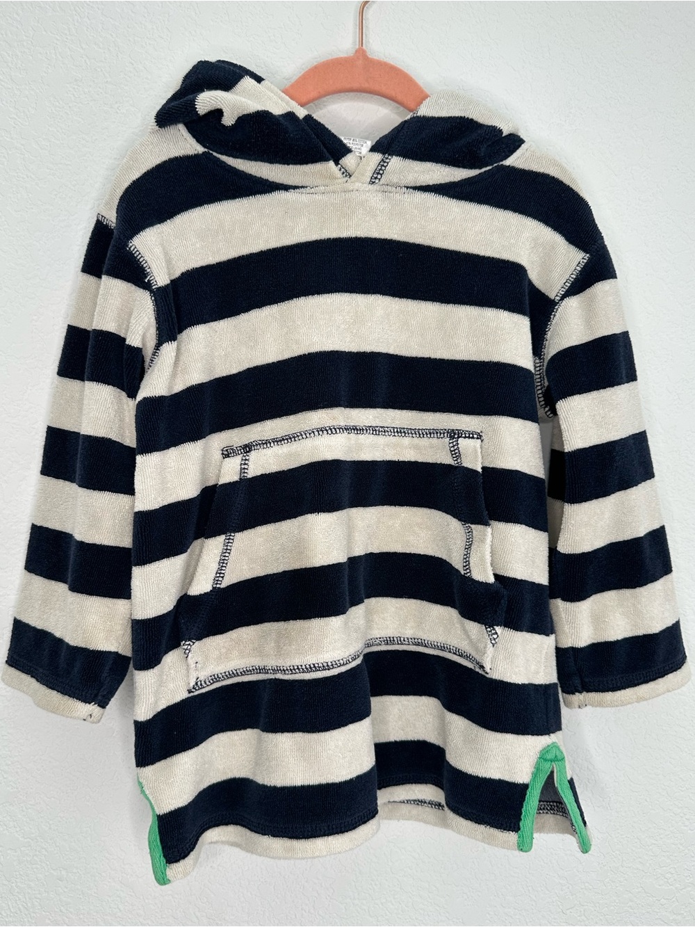Mini Boden Toddler Boys Girls Terry Cloth Hoodie Navy White Stripe Cover Up 2-3y
